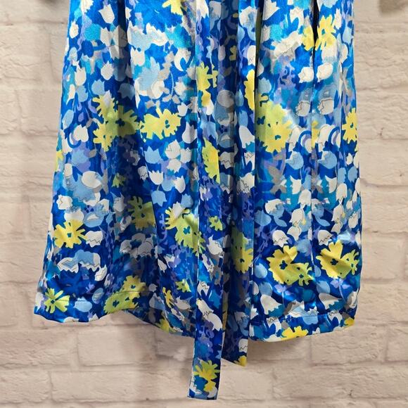 L Oscar De La Renta Pink Label VTG Blue Floral Slip & Robe Set Sze L Satin Bloom - Picture 5 of 16